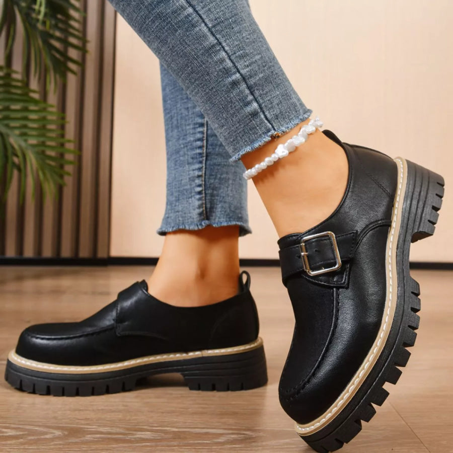 Round Toe Buckle Loafers Apparel and Accessories