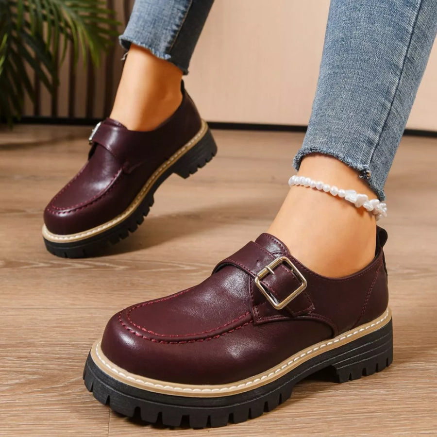 Round Toe Buckle Loafers Apparel and Accessories