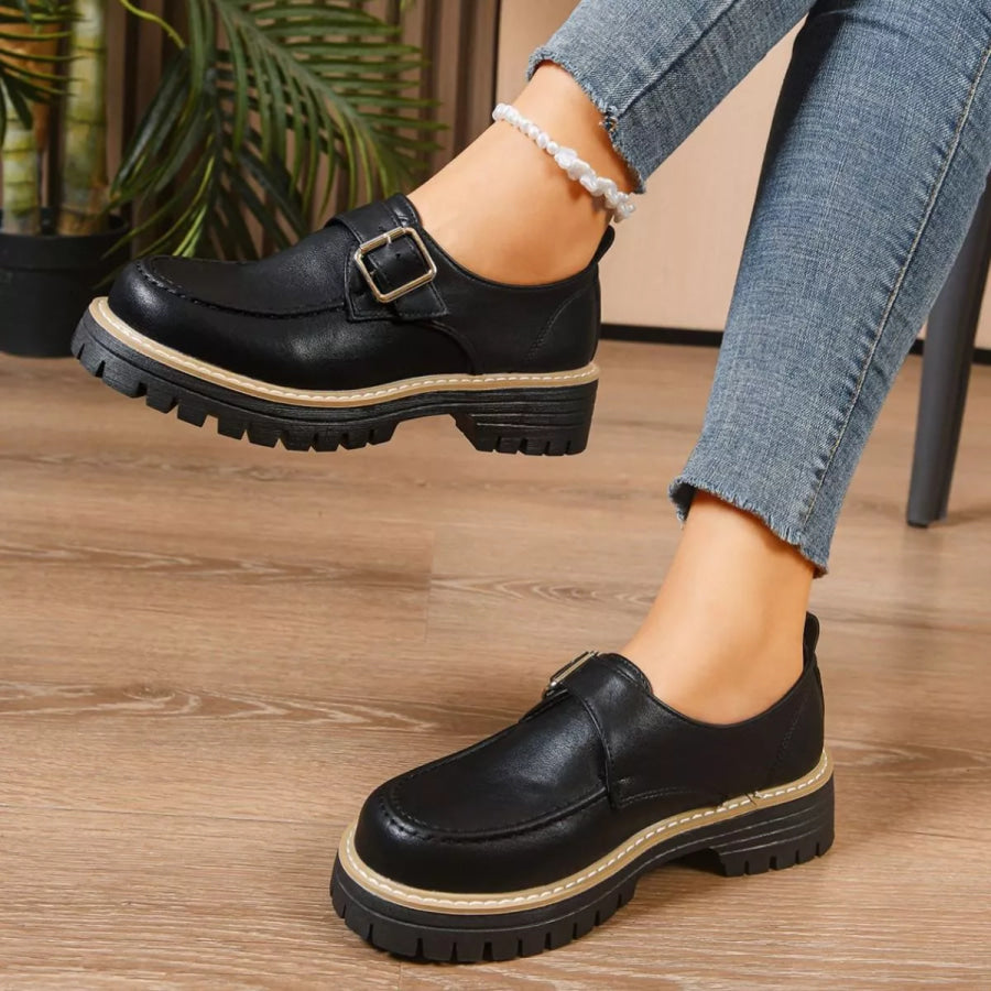 Round Toe Buckle Loafers Apparel and Accessories