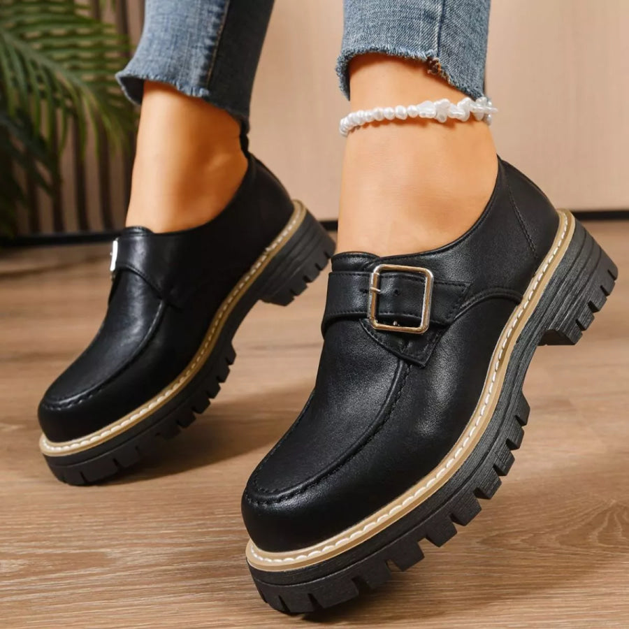 Round Toe Buckle Loafers Apparel and Accessories