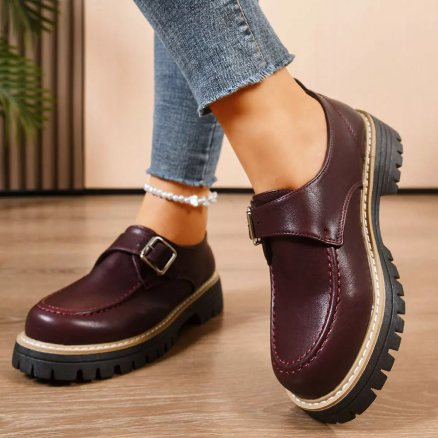 Round Toe Buckle Loafers Apparel and Accessories
