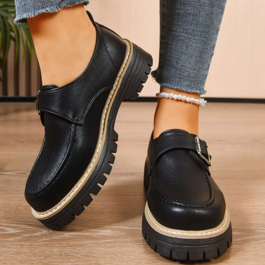 Round Toe Buckle Loafers Apparel and Accessories