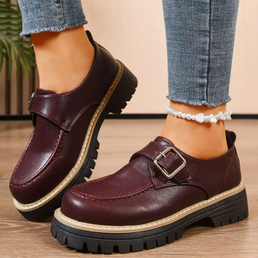 Round Toe Buckle Loafers Apparel and Accessories