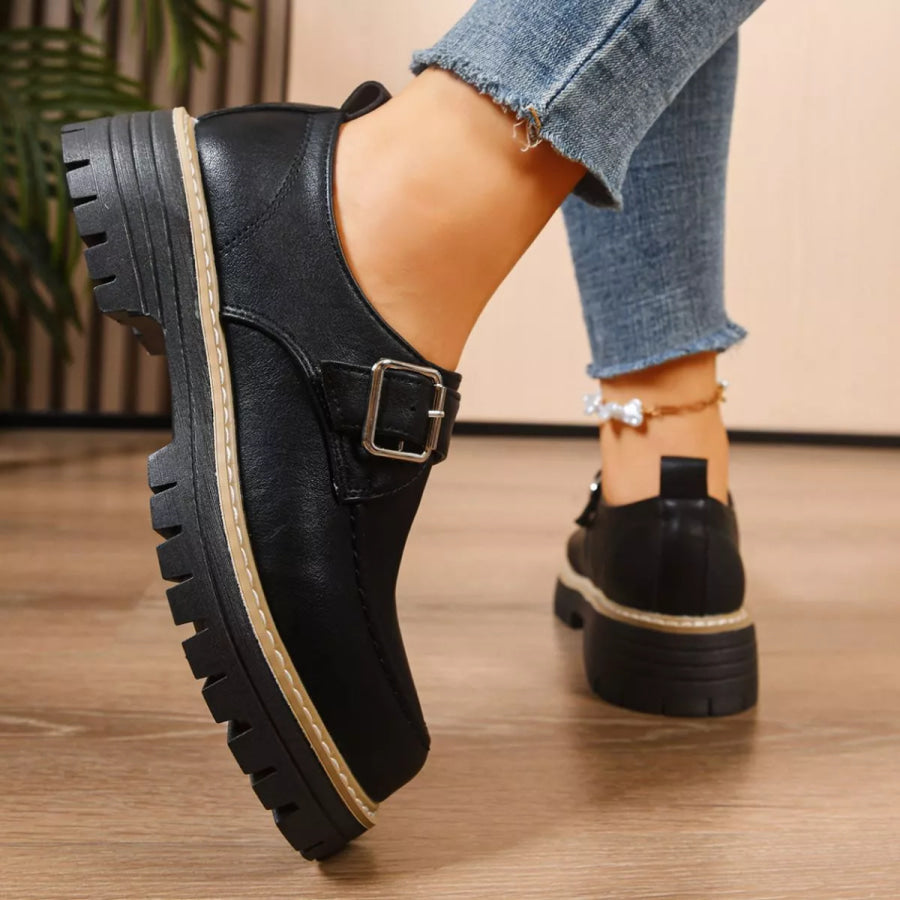 Round Toe Buckle Loafers Apparel and Accessories