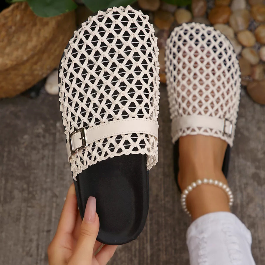 Round Toe Buckle Sandals Beige / 36 Apparel and Accessories