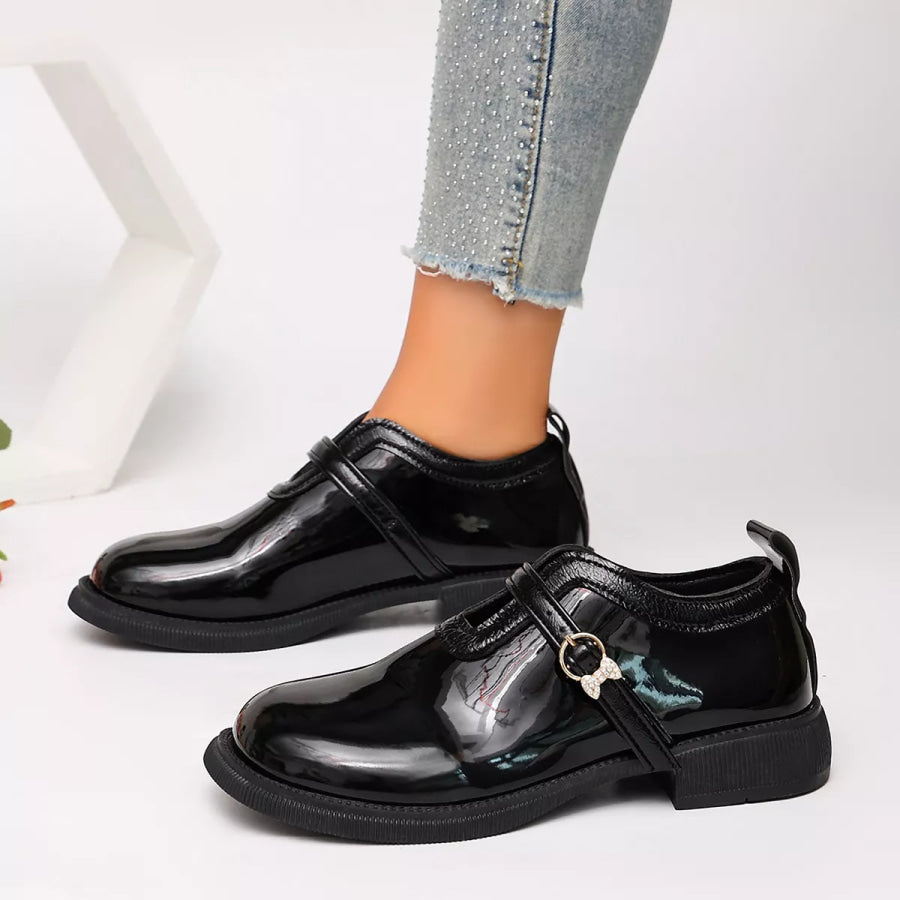 Round Toe Buckle Strap Loafers Apparel and Accessories