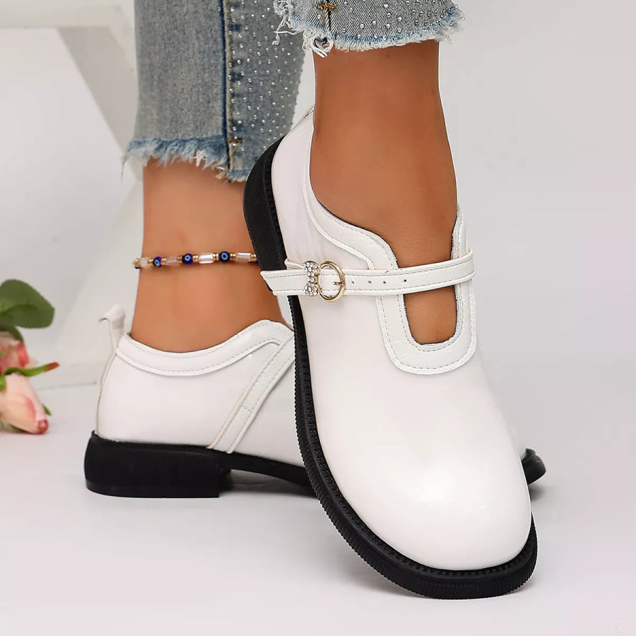 Round Toe Buckle Strap Loafers Apparel and Accessories