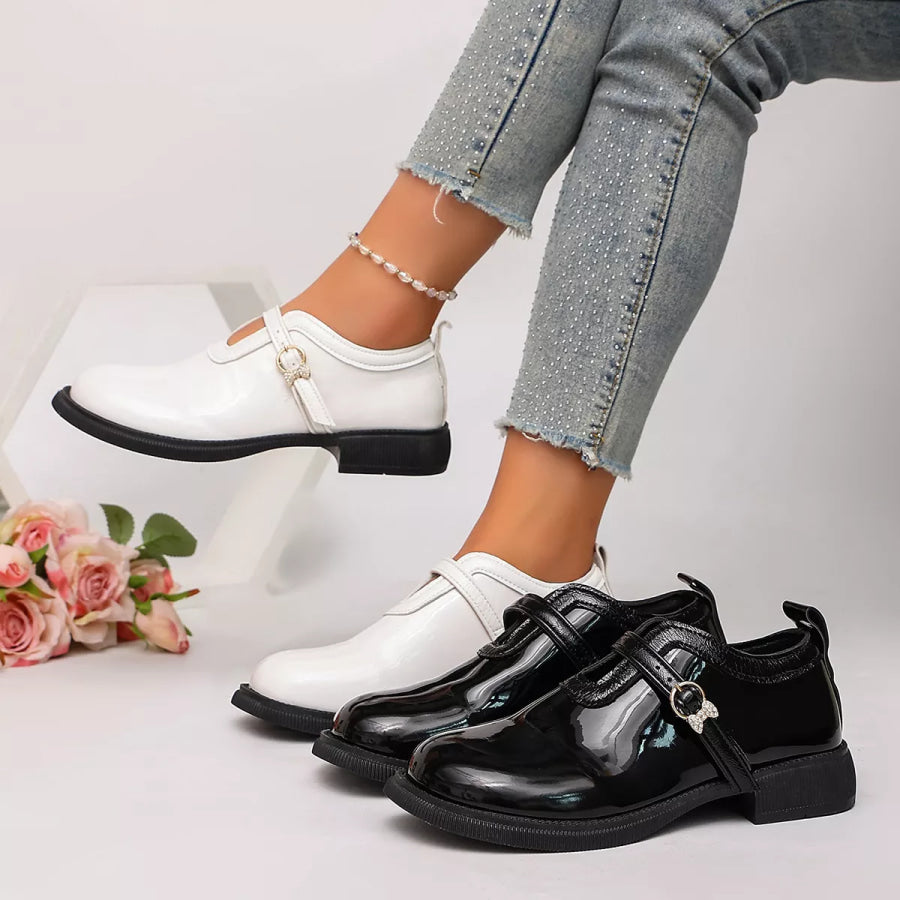 Round Toe Buckle Strap Loafers Apparel and Accessories