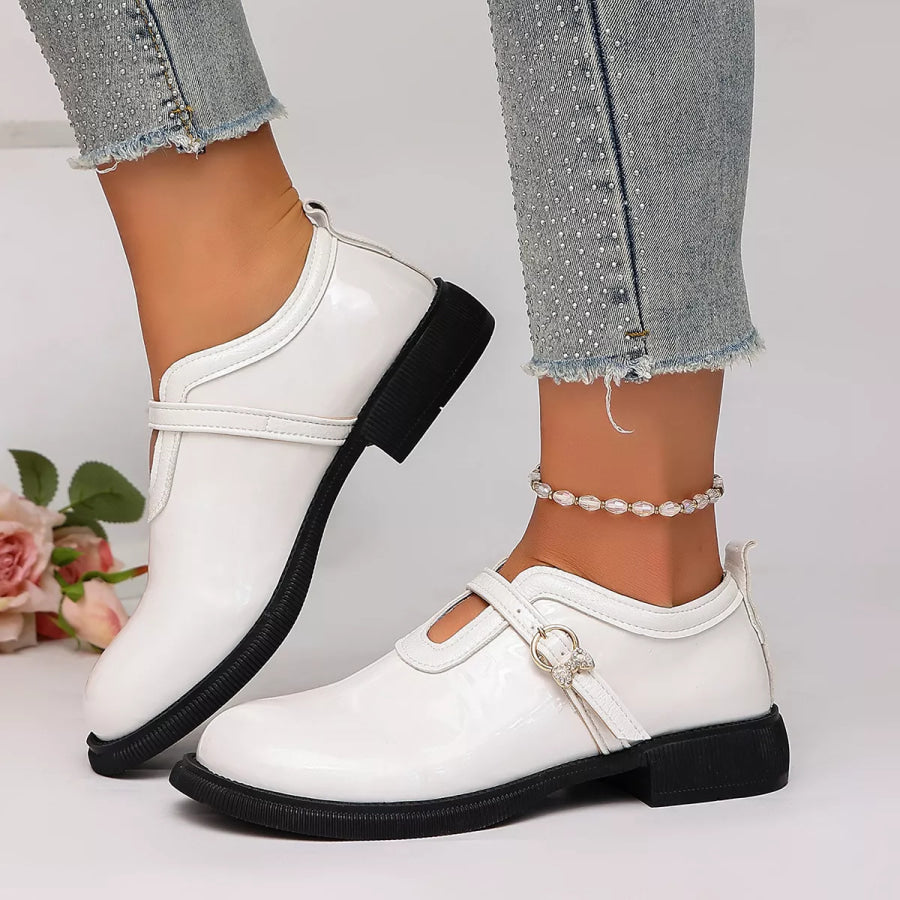 Round Toe Buckle Strap Loafers Apparel and Accessories