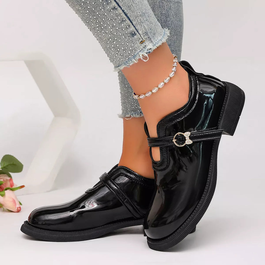 Round Toe Buckle Strap Loafers Apparel and Accessories