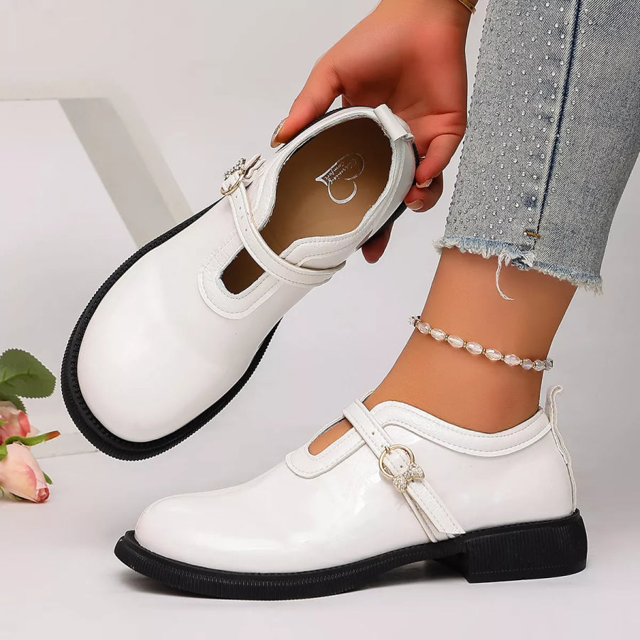 Round Toe Buckle Strap Loafers Apparel and Accessories