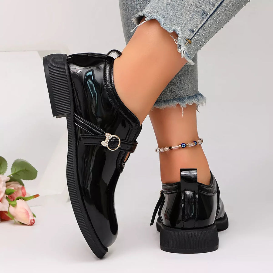 Round Toe Buckle Strap Loafers Apparel and Accessories