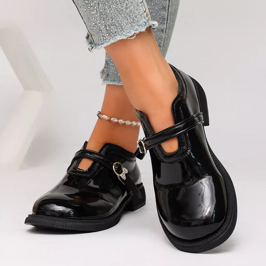 Round Toe Buckle Strap Loafers Apparel and Accessories