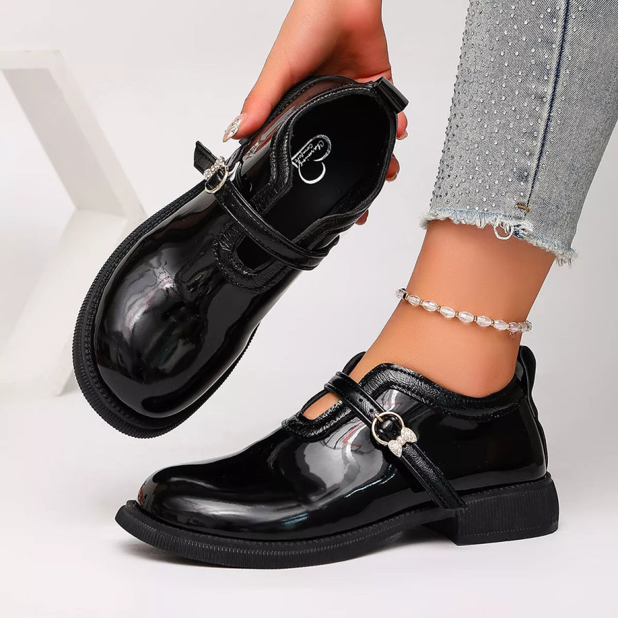 Round Toe Buckle Strap Loafers Apparel and Accessories