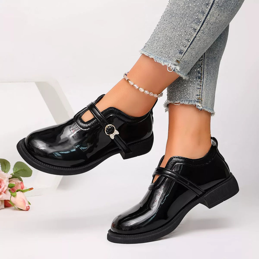 Round Toe Buckle Strap Loafers Black / 36 Apparel and Accessories