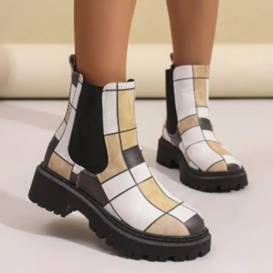 Round Toe Chunky Heel Ankle Boots Apparel and Accessories