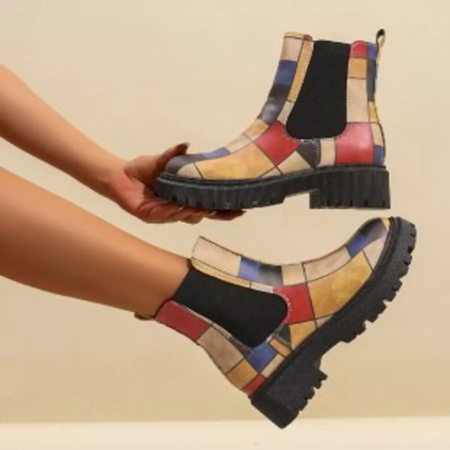 Round Toe Chunky Heel Ankle Boots Apparel and Accessories