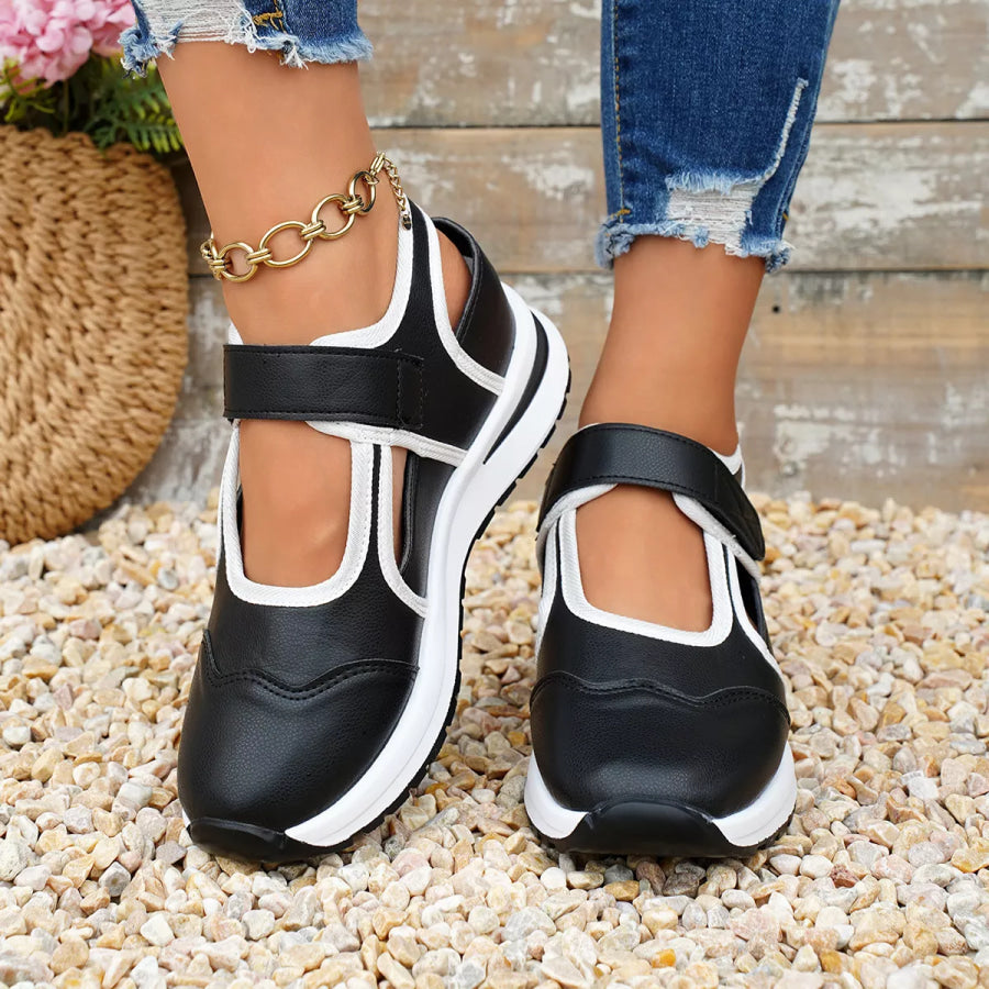 Round Toe Contrast Sneakers Black / 36 Apparel and Accessories