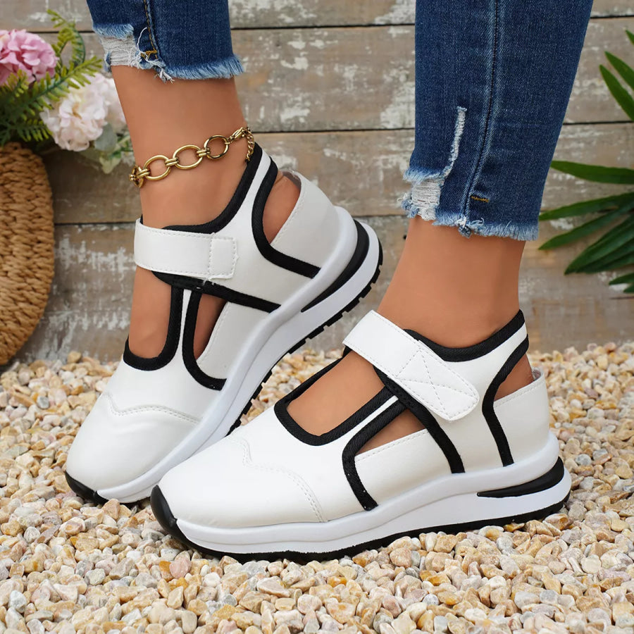 Round Toe Contrast Sneakers White / 36 Apparel and Accessories