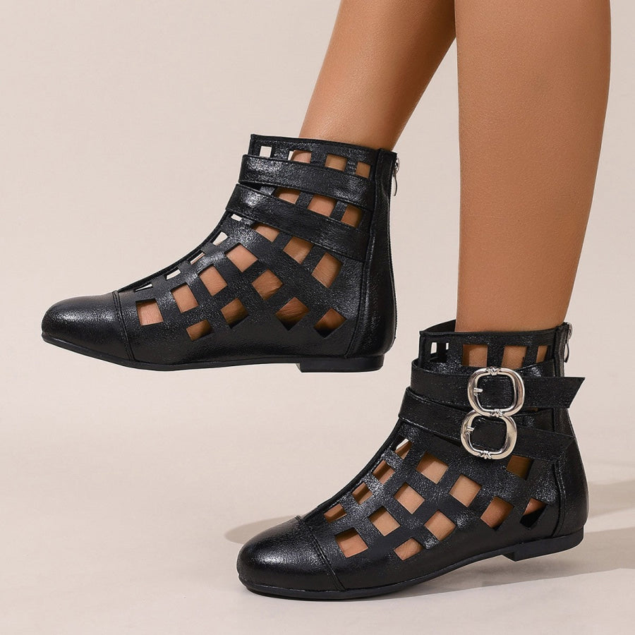 Round Toe Cutout Boots Apparel and Accessories
