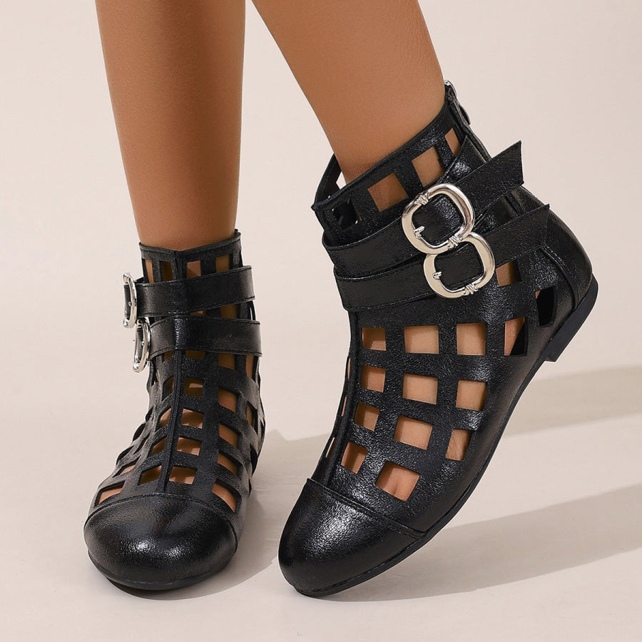 Round Toe Cutout Boots Black / 36 Apparel and Accessories