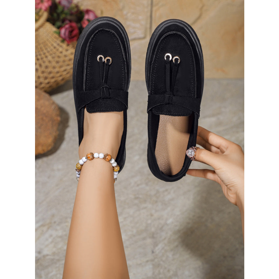 Round Toe Flat Slip-Ons Black / 36(US5) Apparel and Accessories