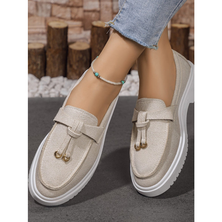 Round Toe Flat Slip-Ons Beige / 36(US5) Apparel and Accessories