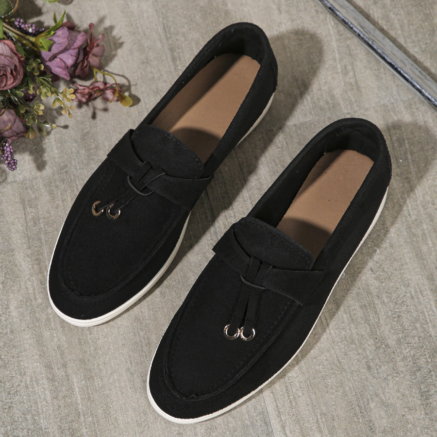 Round Toe Flat Slip-Ons Black / 36(US5) Apparel and Accessories