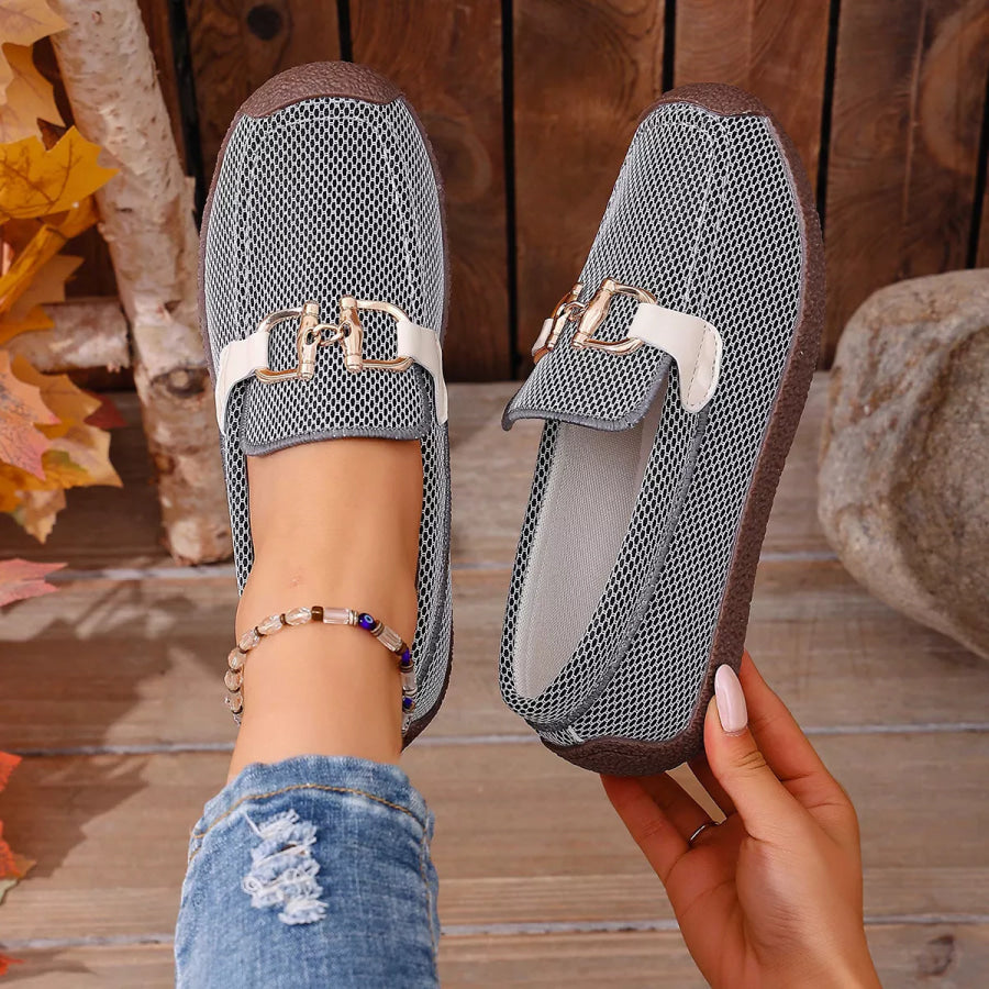 Round Toe Flat Slip-Ons Black Gray / 36 Apparel and Accessories