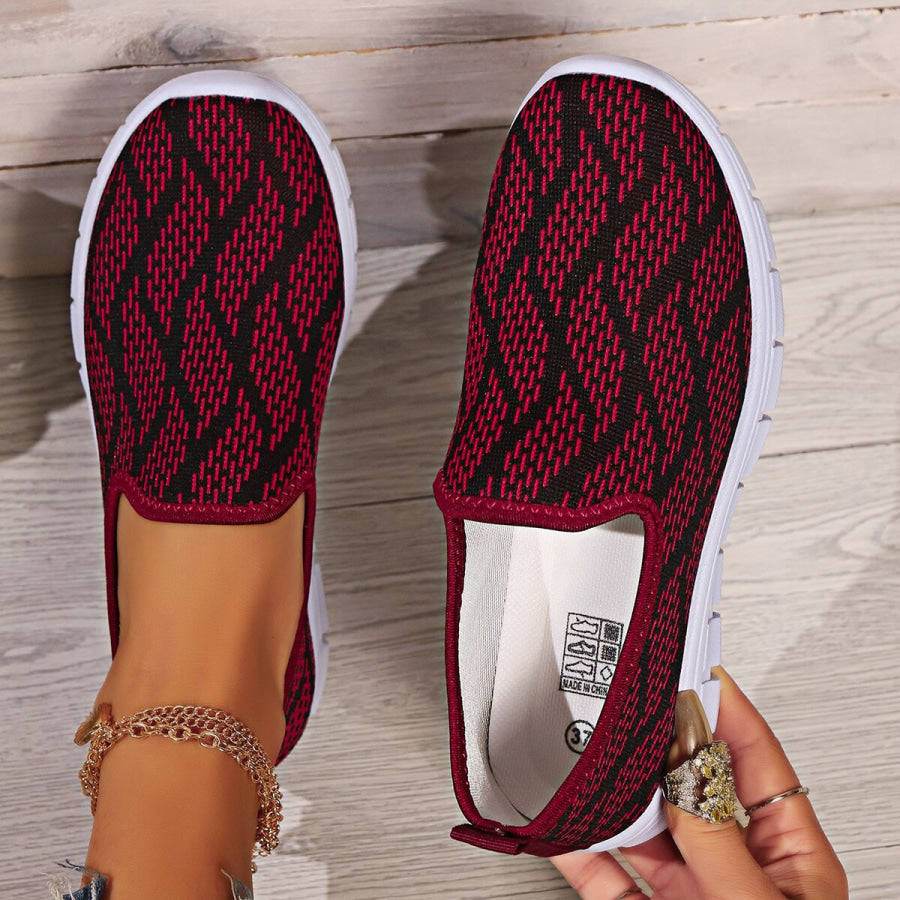 Round Toe Flat Slip-Ons Burgundy / 36(US5) Apparel and Accessories