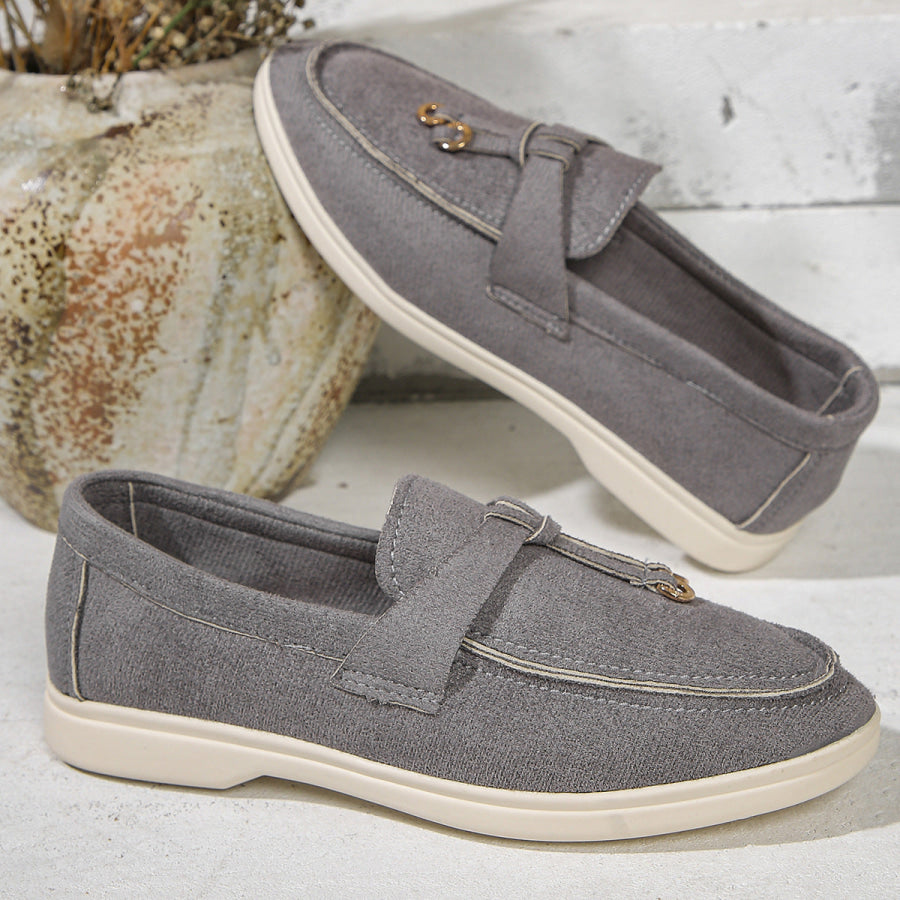 Round Toe Flat Slip-Ons Gray / 36(US5) Apparel and Accessories