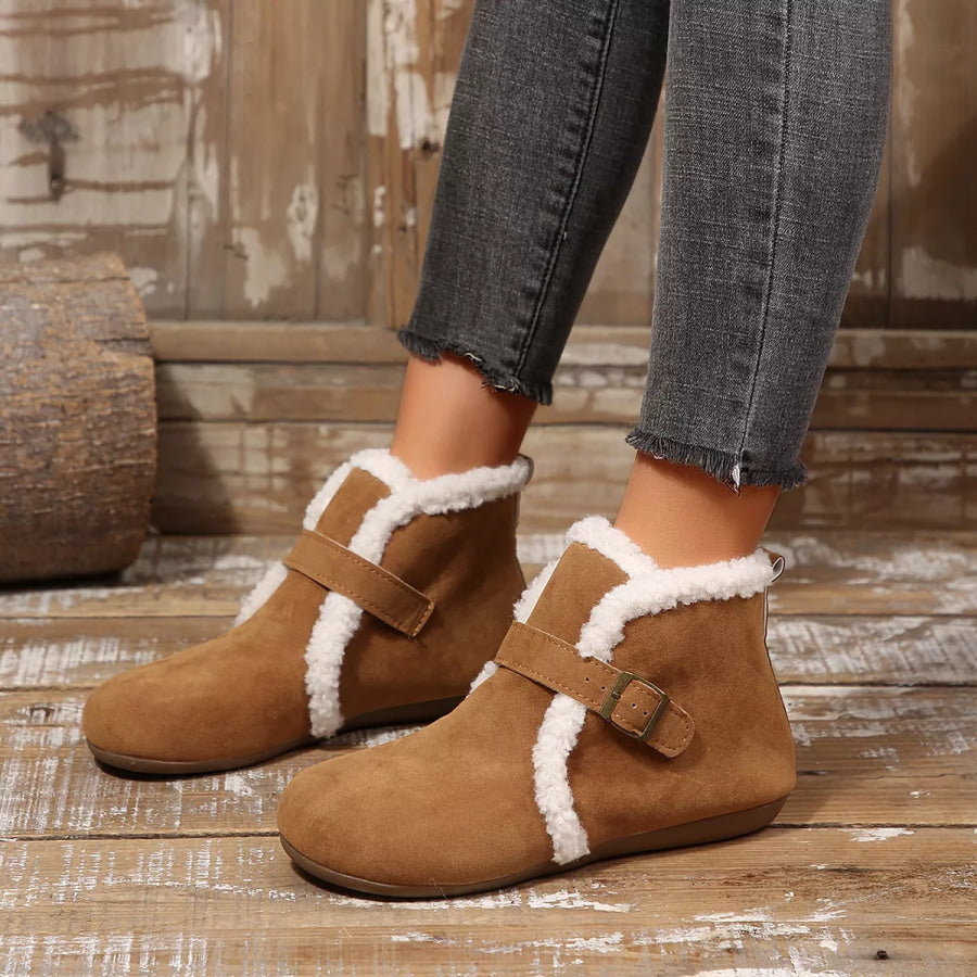 Round Toe Flats Boots Brown / 35 Apparel and Accessories
