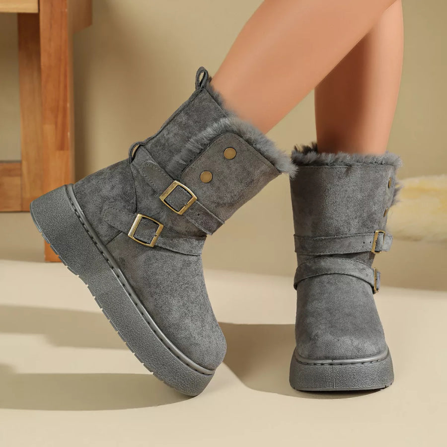 Round Toe Flats Boots Gray / 36 Apparel and Accessories
