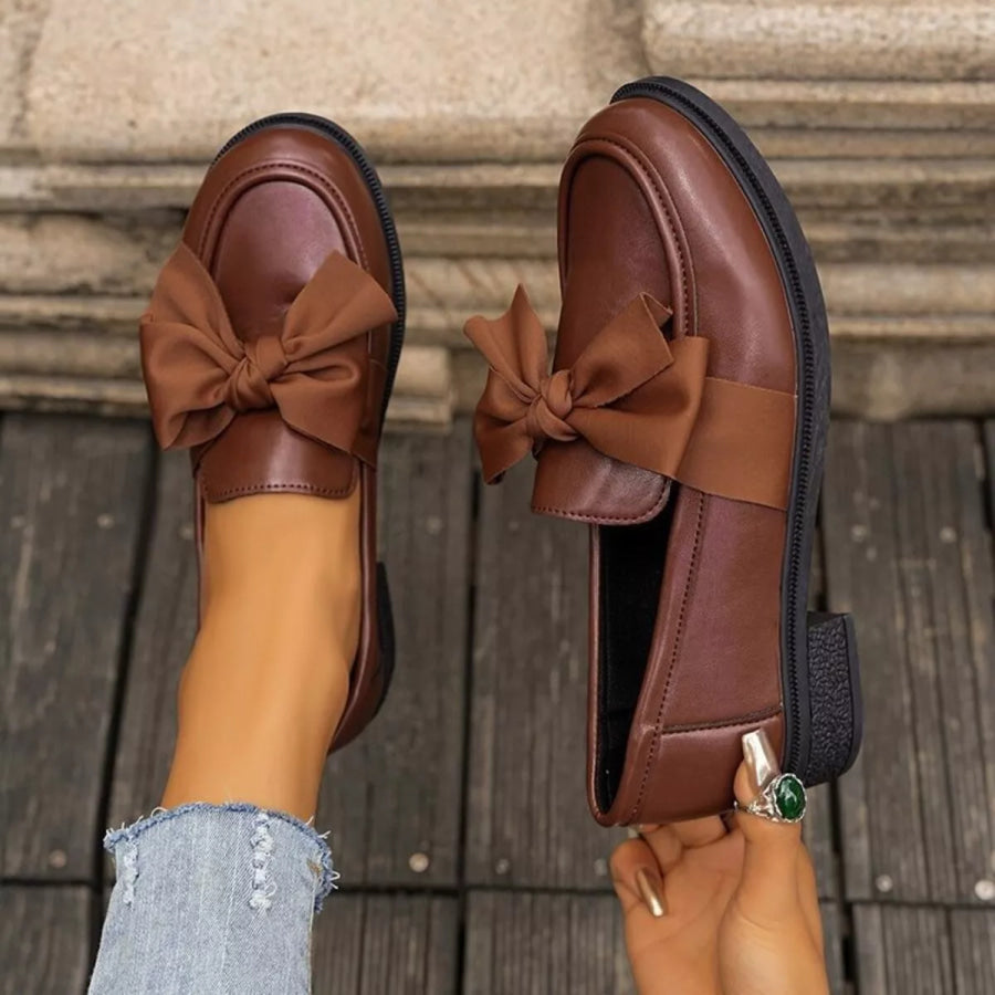 Round Toe Flats Loafers Brown / 36 Apparel and Accessories