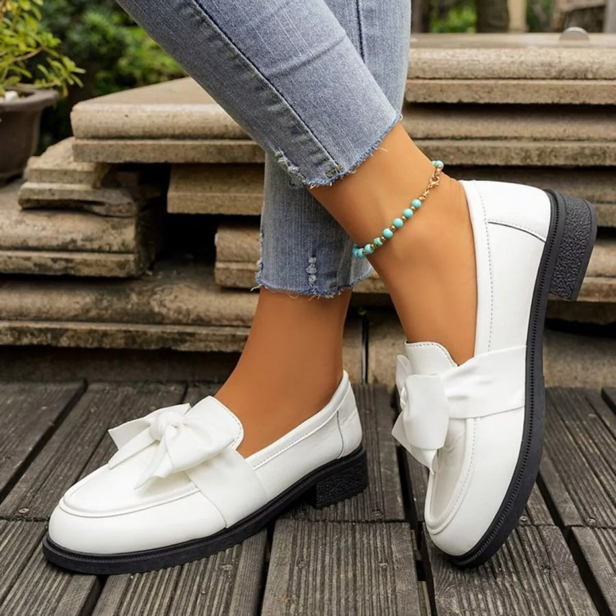 Round Toe Flats Loafers White / 36 Apparel and Accessories