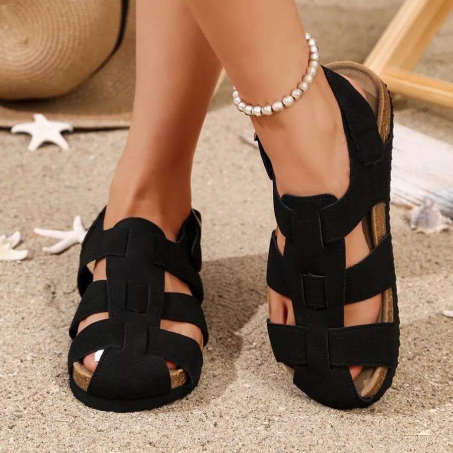 Round Toe Flats Sandals Black / 35 Apparel and Accessories
