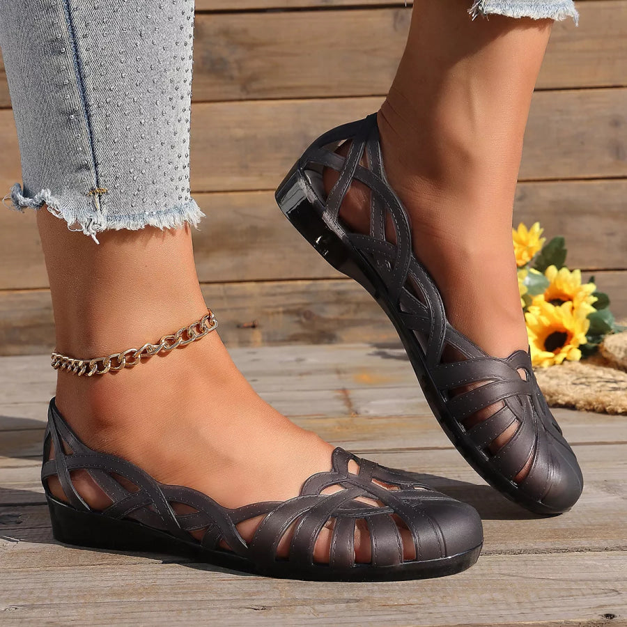 Round Toe Flats Sandals Black / 37 Apparel and Accessories