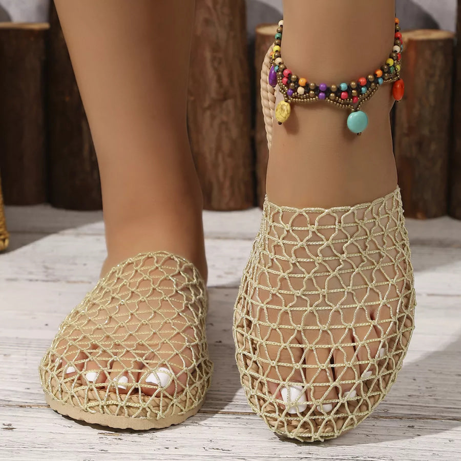 Round Toe Flats Sandals Cream / 36 Apparel and Accessories