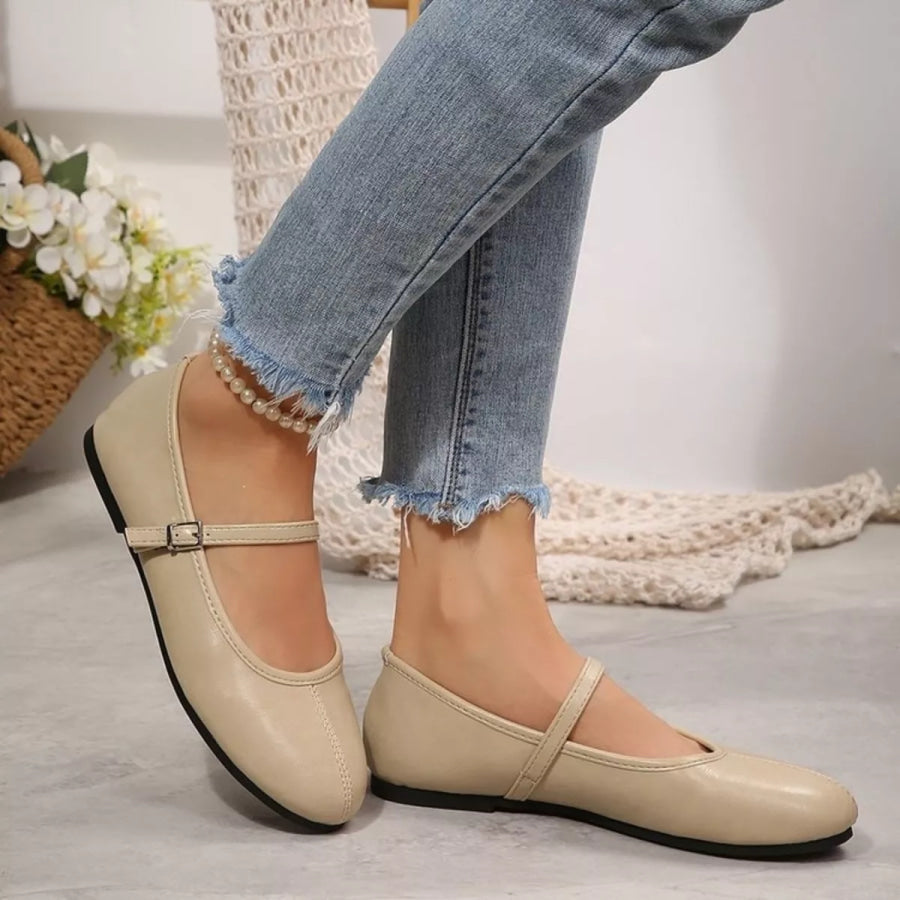 Round Toe Flats Slip-Ons Beige / 36 Apparel and Accessories