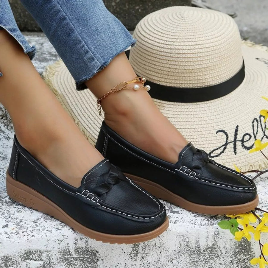Round Toe Flats Slip-Ons Black / 36 Apparel and Accessories