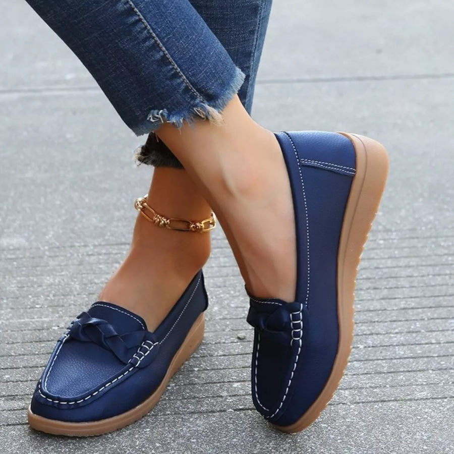 Round Toe Flats Slip-Ons Blue / 36 Apparel and Accessories