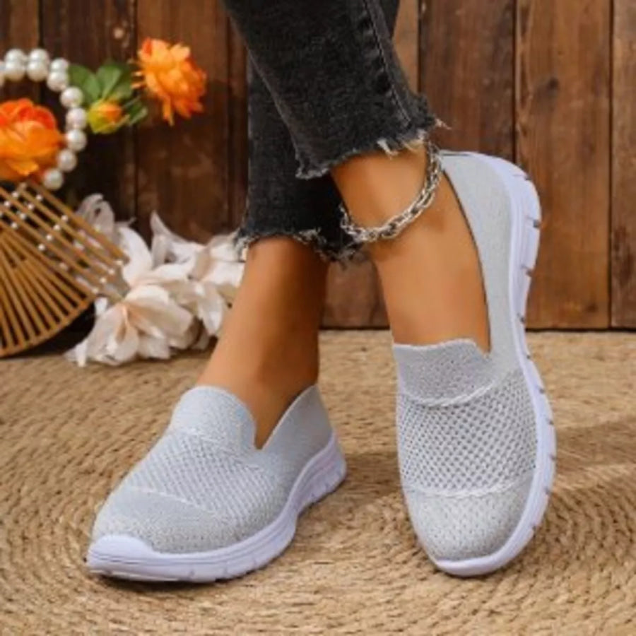 Round Toe Flats Slip-Ons Light Gray / 36 Apparel and Accessories