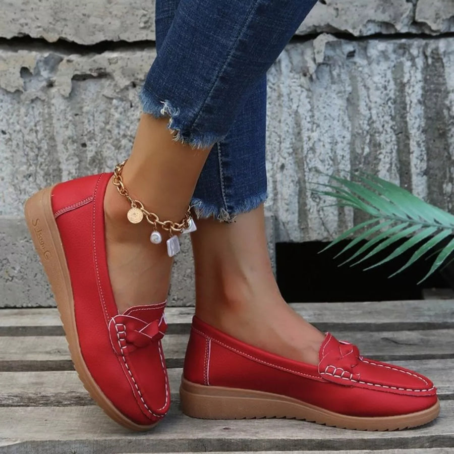 Round Toe Flats Slip-Ons Red / 36 Apparel and Accessories