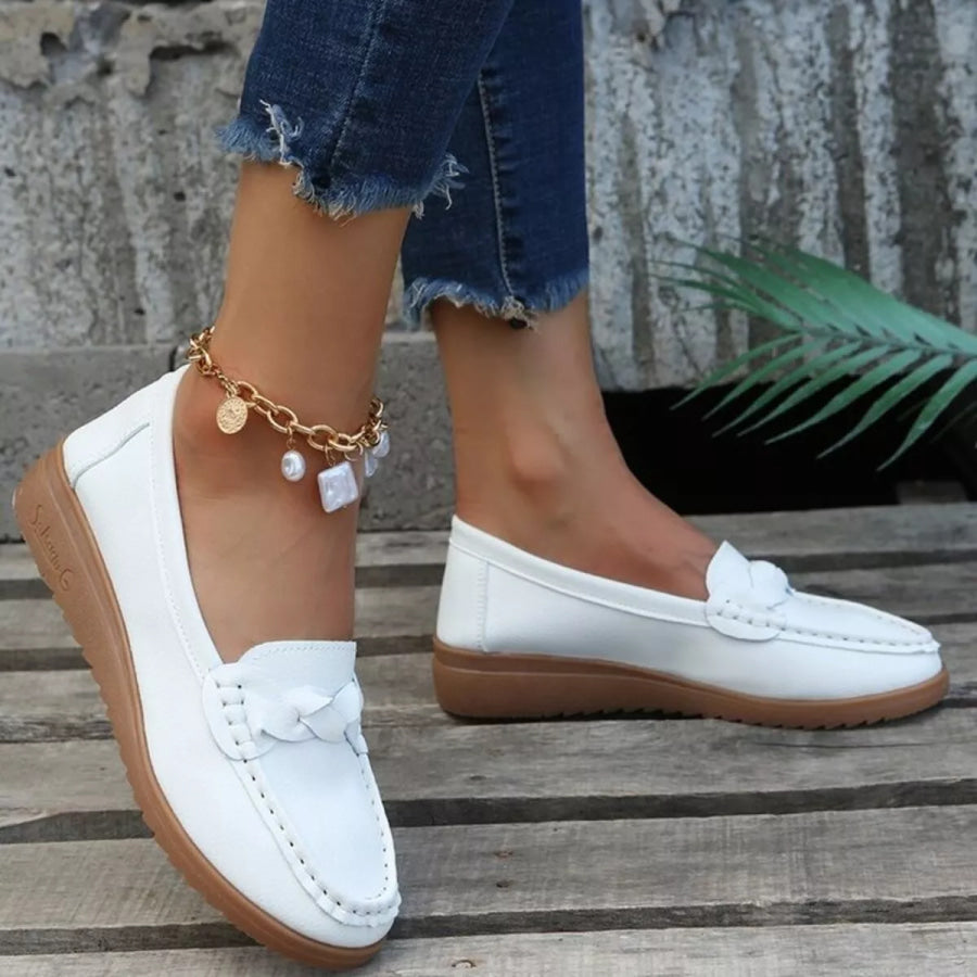 Round Toe Flats Slip-Ons White / 36 Apparel and Accessories
