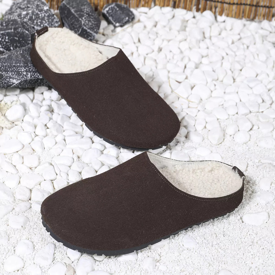 Round Toe Flats Slippers Brown / 35 Apparel and Accessories