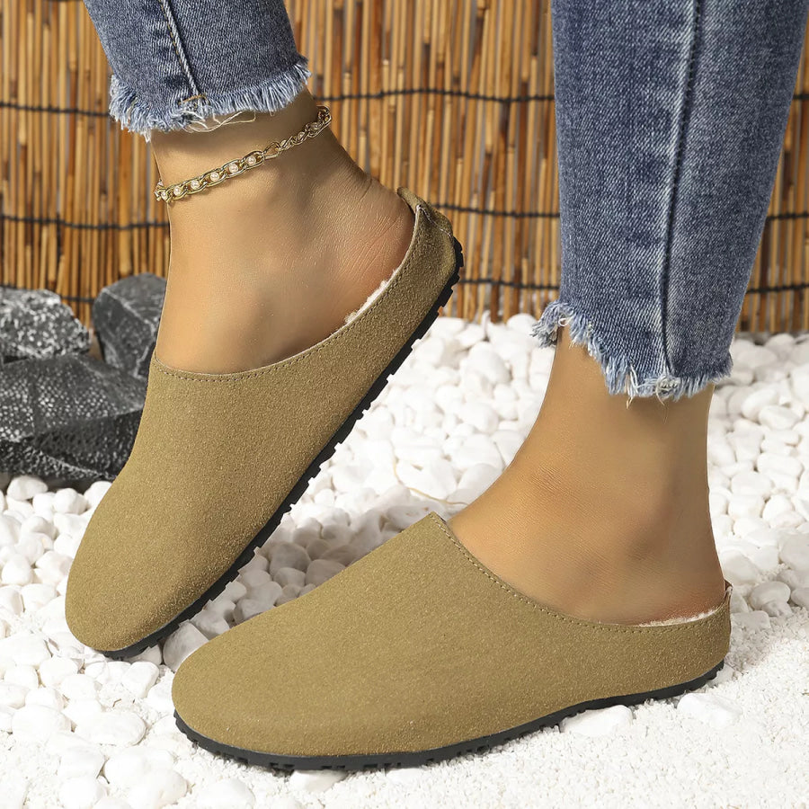 Round Toe Flats Slippers Camel / 35 Apparel and Accessories