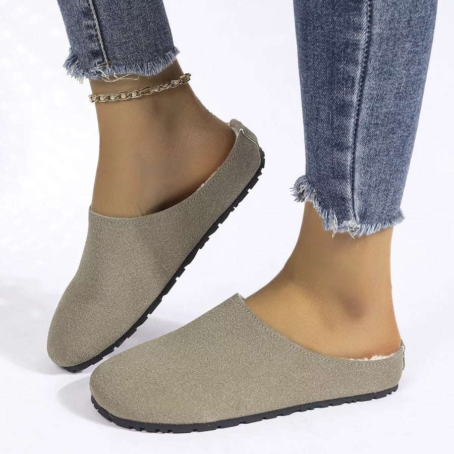 Round Toe Flats Slippers Khaki / 35 Apparel and Accessories