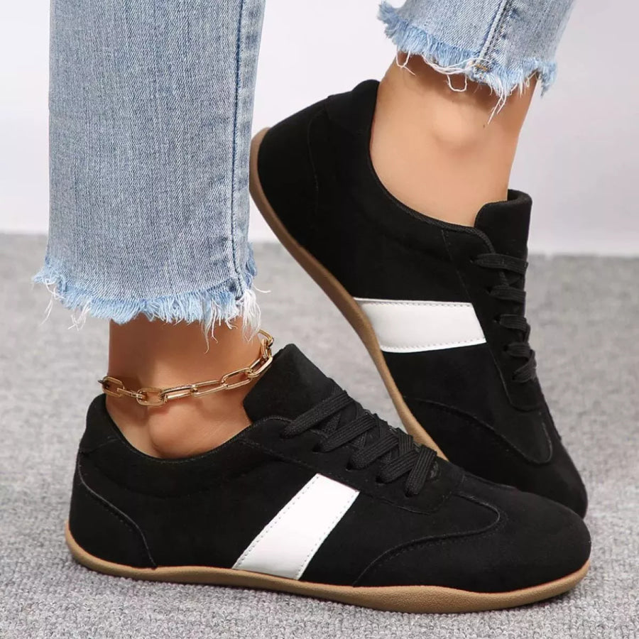 Round Toe Flats Sneakers Black / 36 Apparel and Accessories