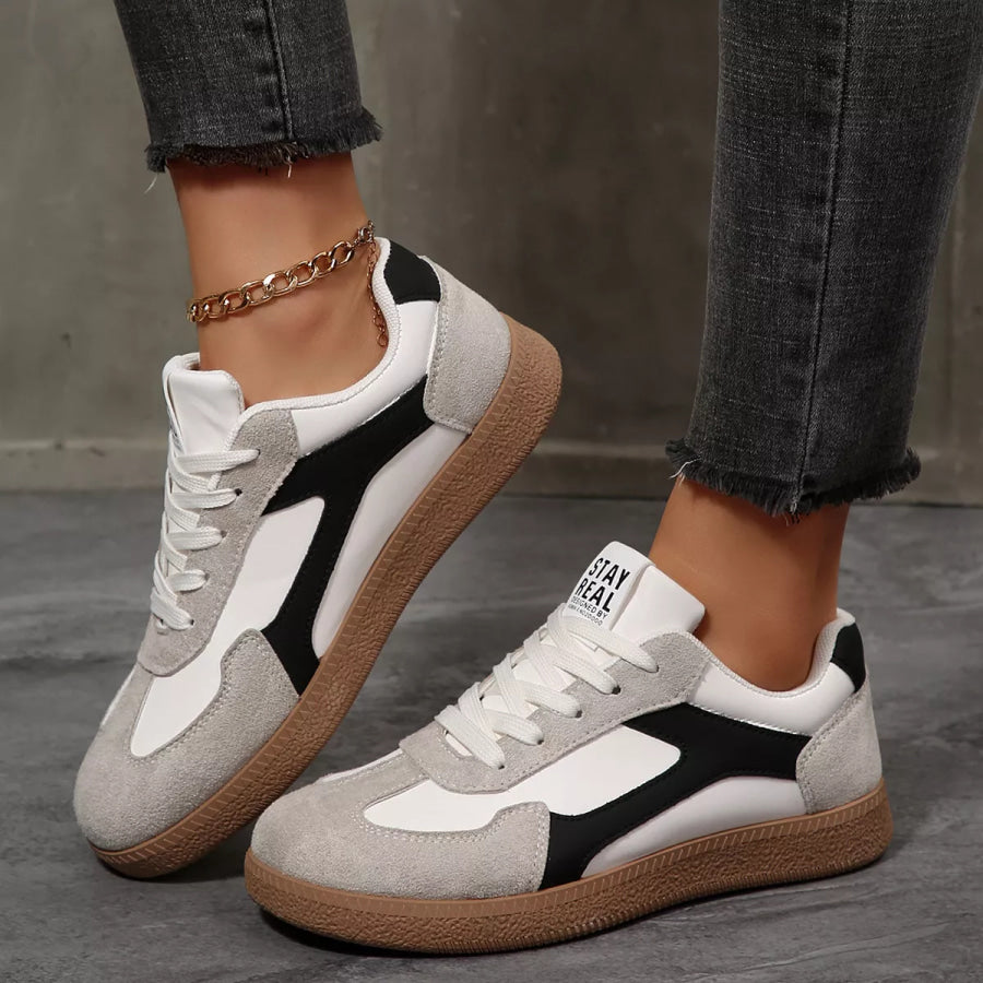 Round Toe Flats Sneakers Black And White / 36 Apparel and Accessories