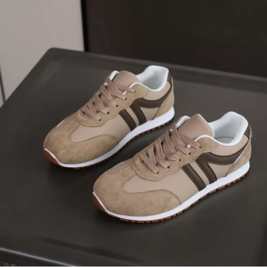 Round Toe Flats Sneakers Khaki Color / 36 Apparel and Accessories